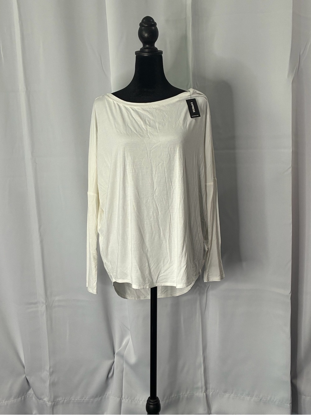 Express Off-White Long Sleeve Boatneck Top